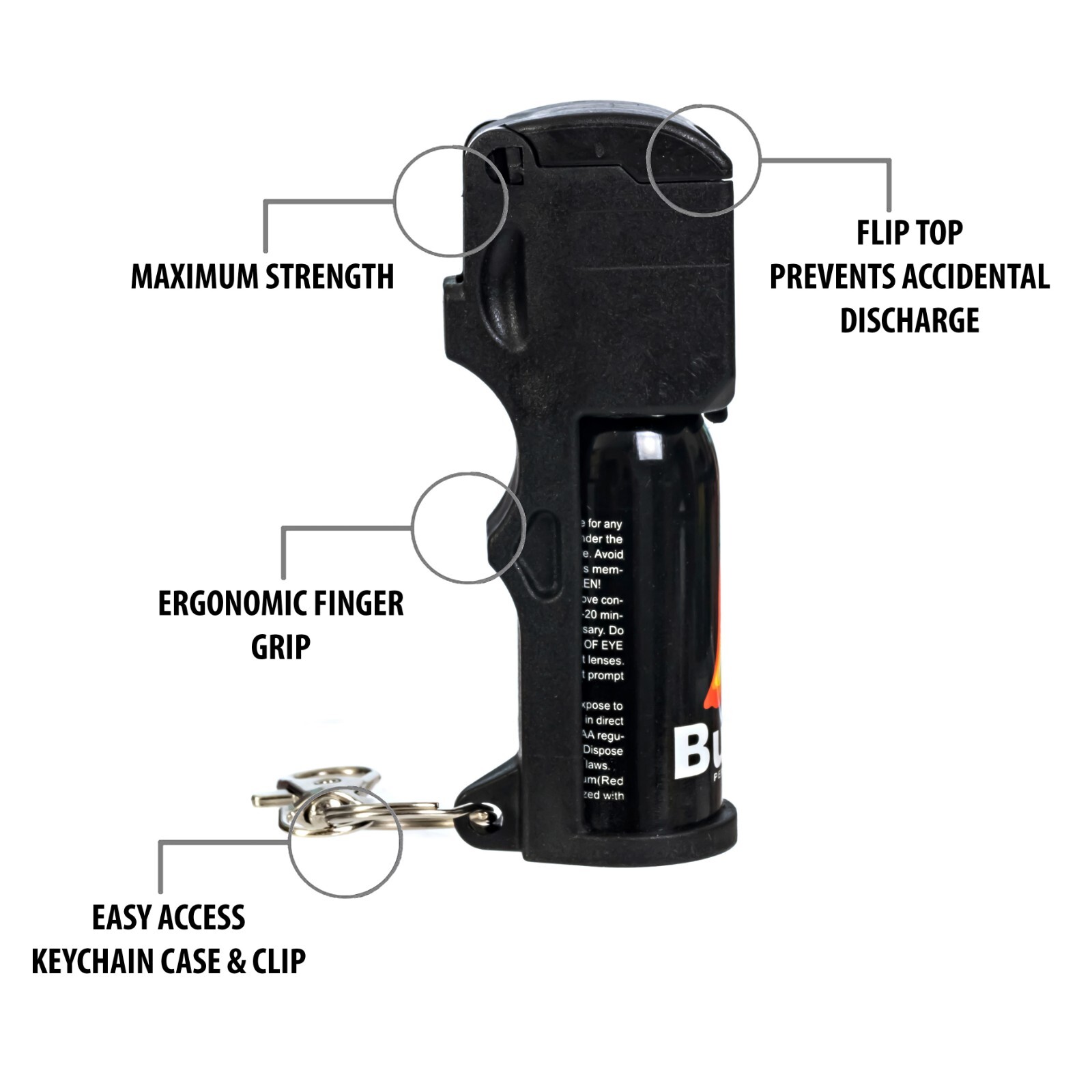 4 Pack BURN Pepper Spray for Self Defense 1/2 oz Security Flip Top Black