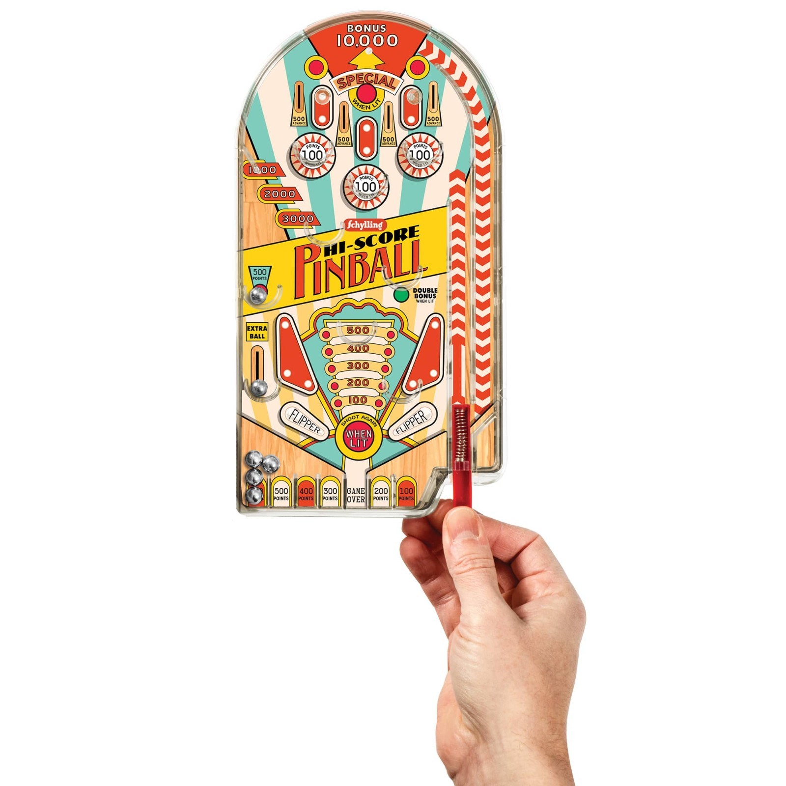 2018 Schylling Hi-Score Pinball Game 10” Retro Handheld Steel Ball Marble Toy