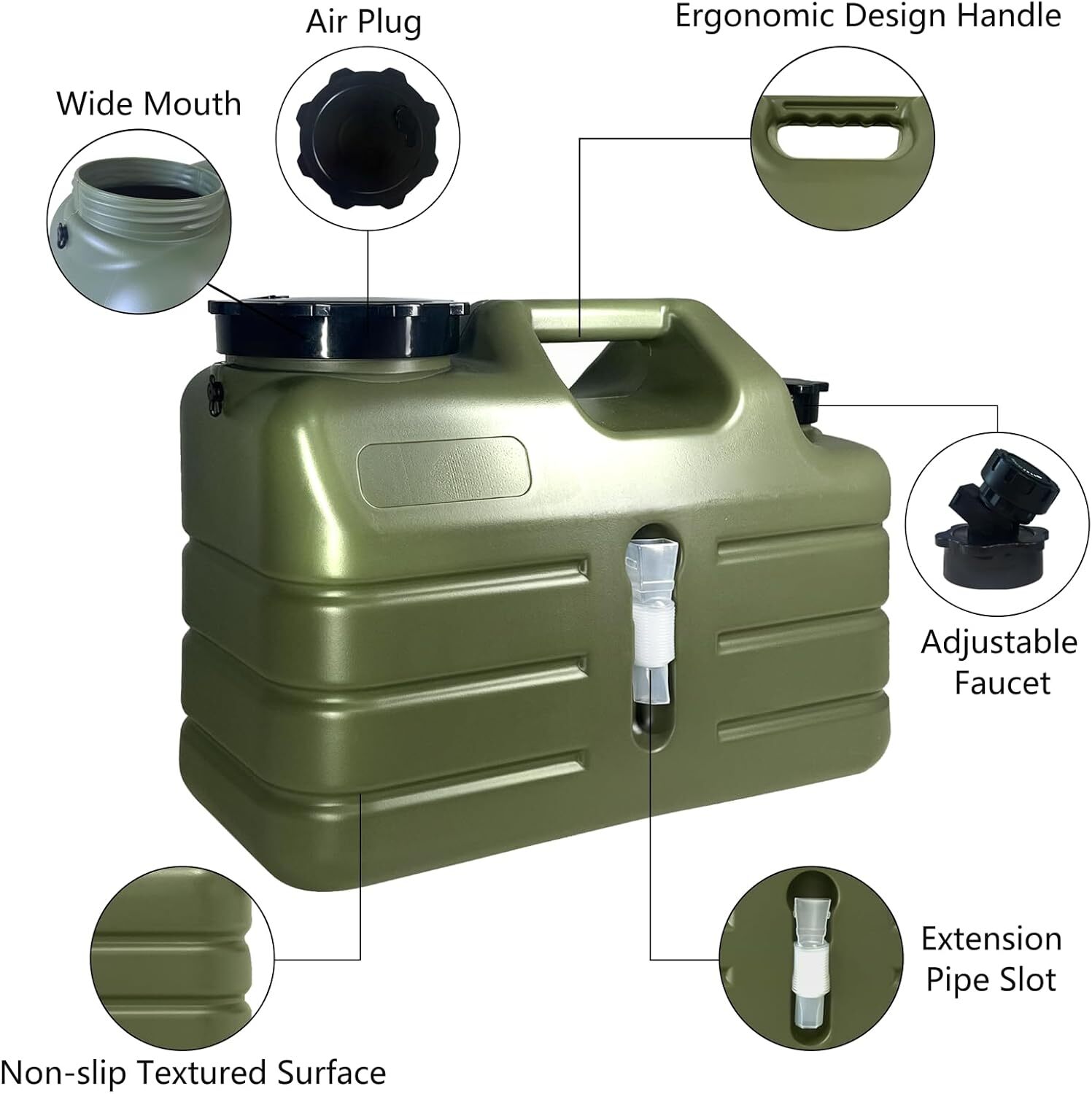 3 Gallon Water Container with Spigot, Portable Camping Jug, BPA Green