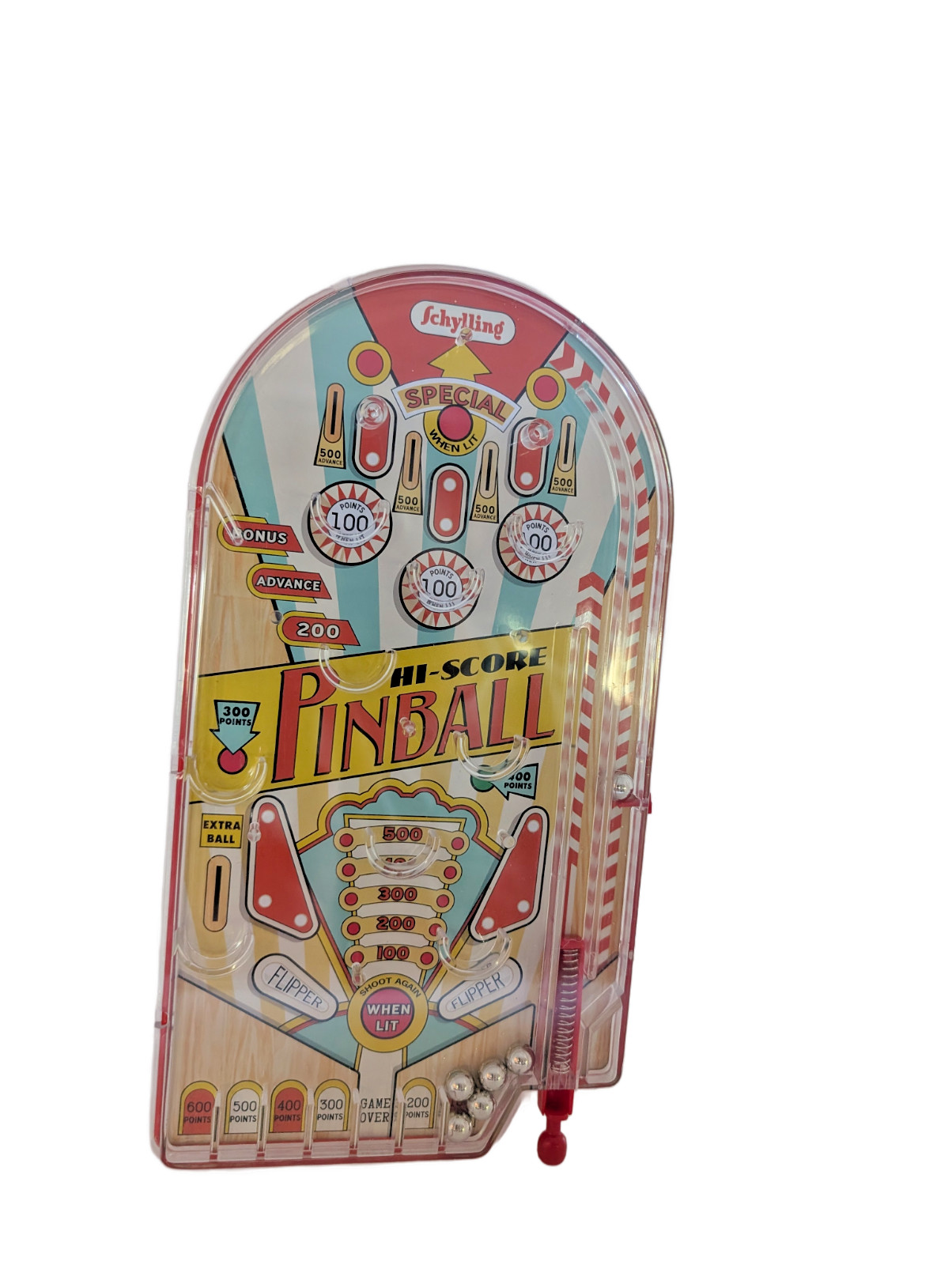 2018 Schylling Hi-Score Pinball Game 10” Retro Handheld Steel Ball Marble Toy