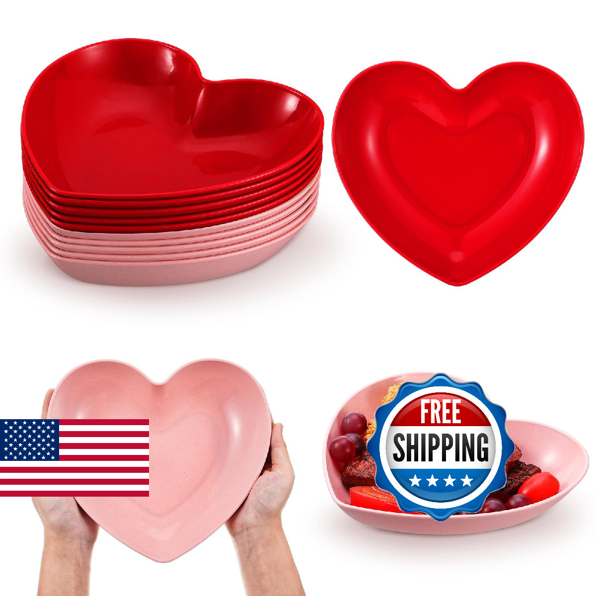 Reallnaive 10 Pcs 8.5 Inch Heart Plates Valentine’s Day Plates Plastic Heart Sha