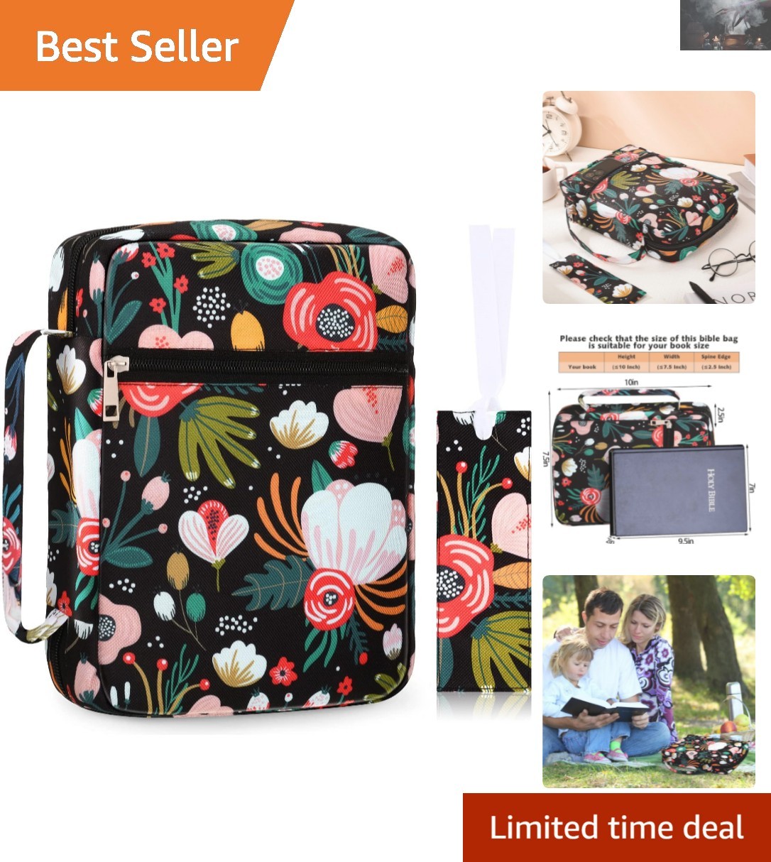Chic Floral Bible Cover for Women – 10” Lightweight Case with Elastic Bands