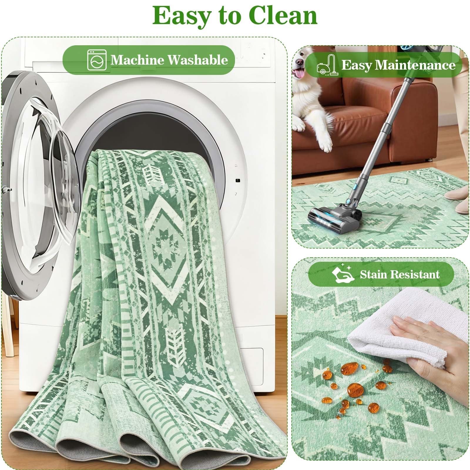 Yinhua Green 5×7 Rug for Living Room, Washable Spring Area Rugs Low-Pile, Sof…