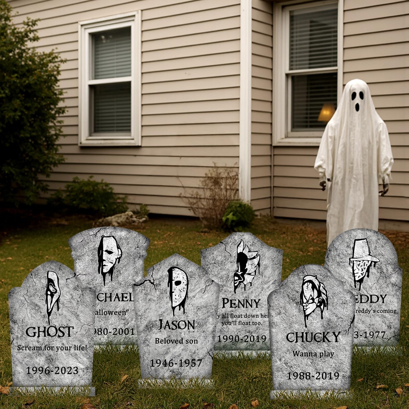 Halloween Decorations Outdoor Graveyard Tombstones: 6ct Large, Stone grey