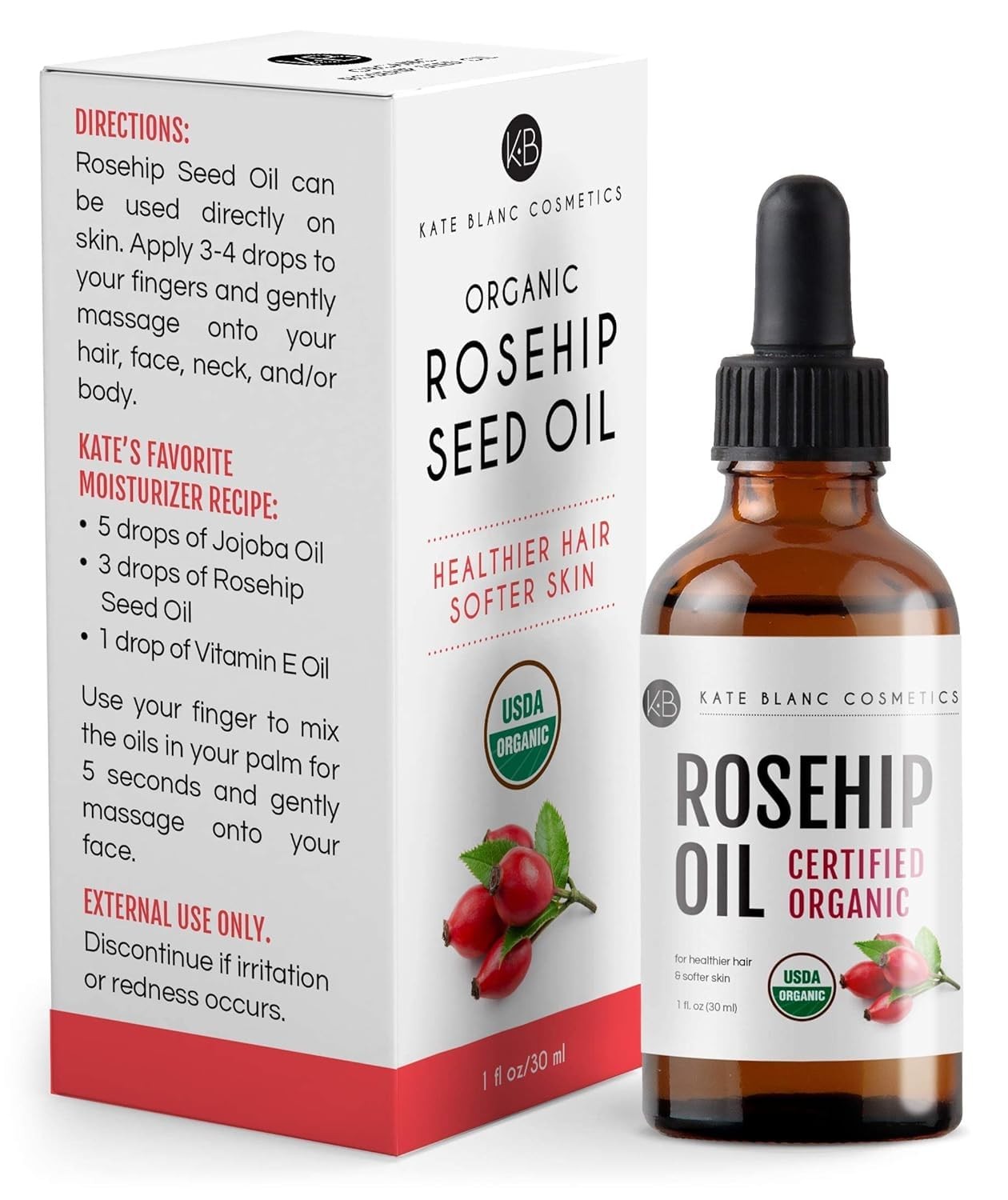 Kate Blanc Cosmetics Rosehip Oil for Face & Softer 1 Fl Oz (Pack of 1)