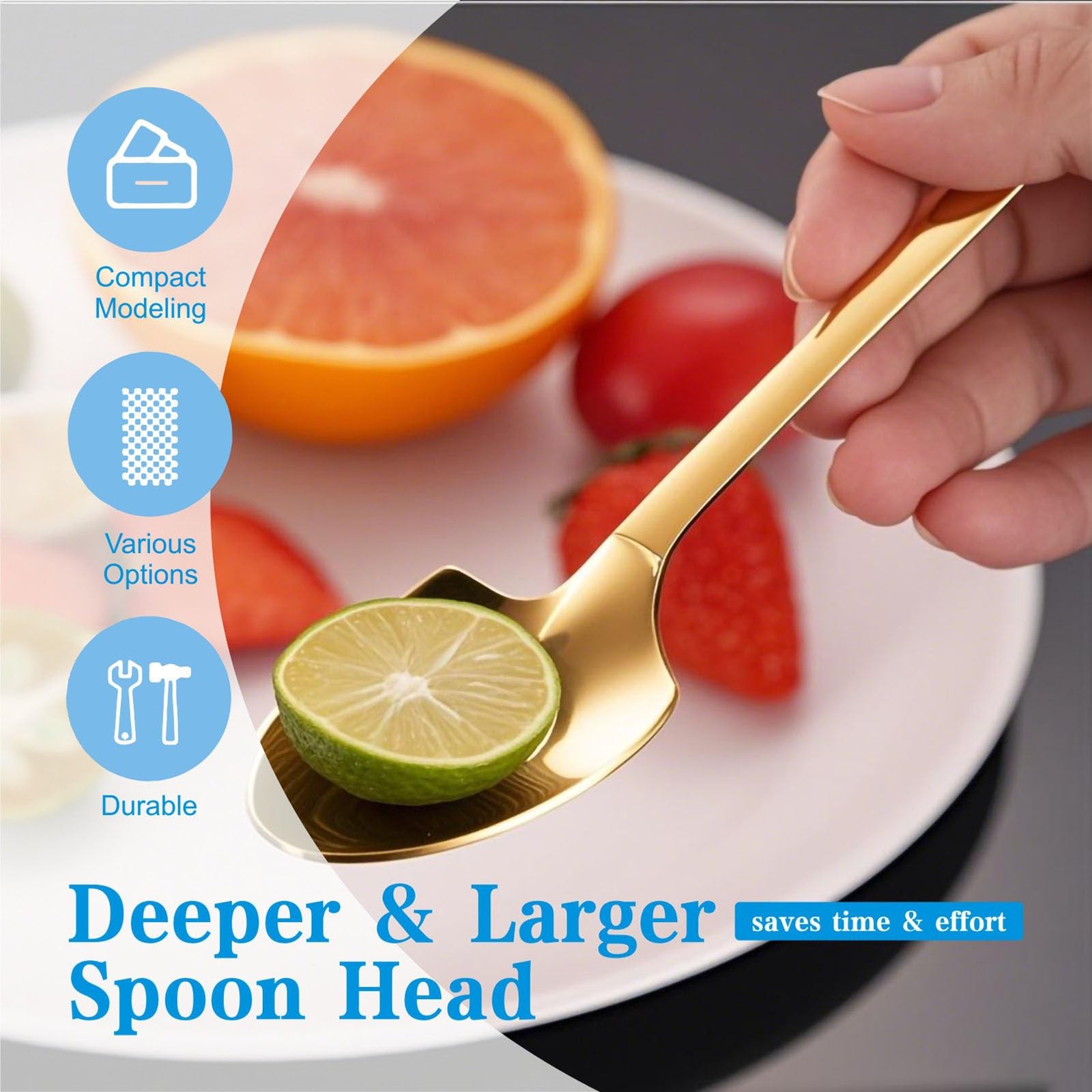OT-NVWOZR 12PCS Dessert Spoons and Forks Set, Stainless 15.5cm/6.1in, Gold