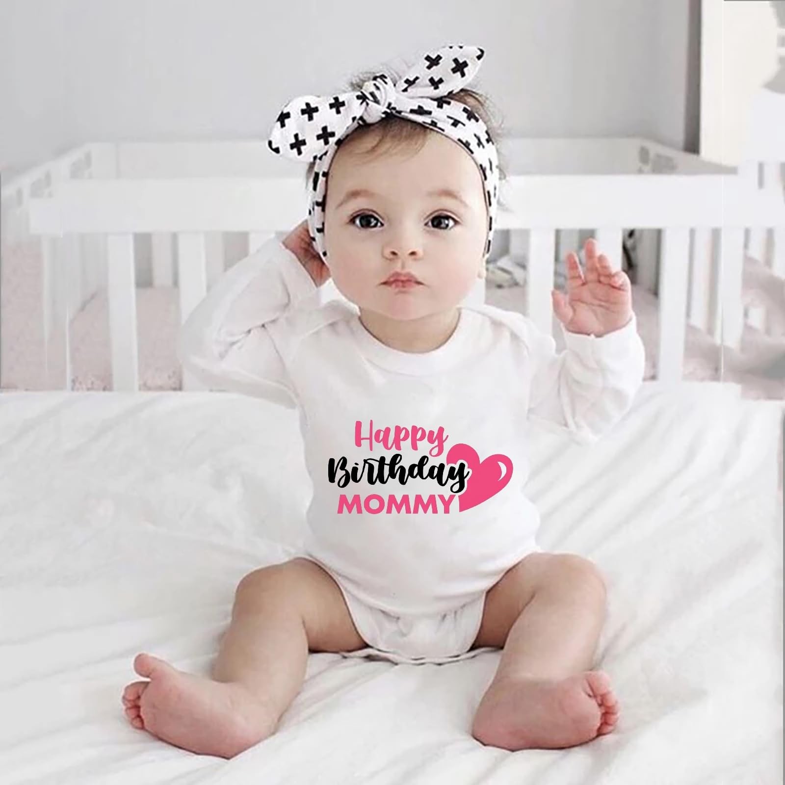 WOOYONGING Happy Birthday Mommy Neutral Romper Baby 3 Months, Fbl0309-white