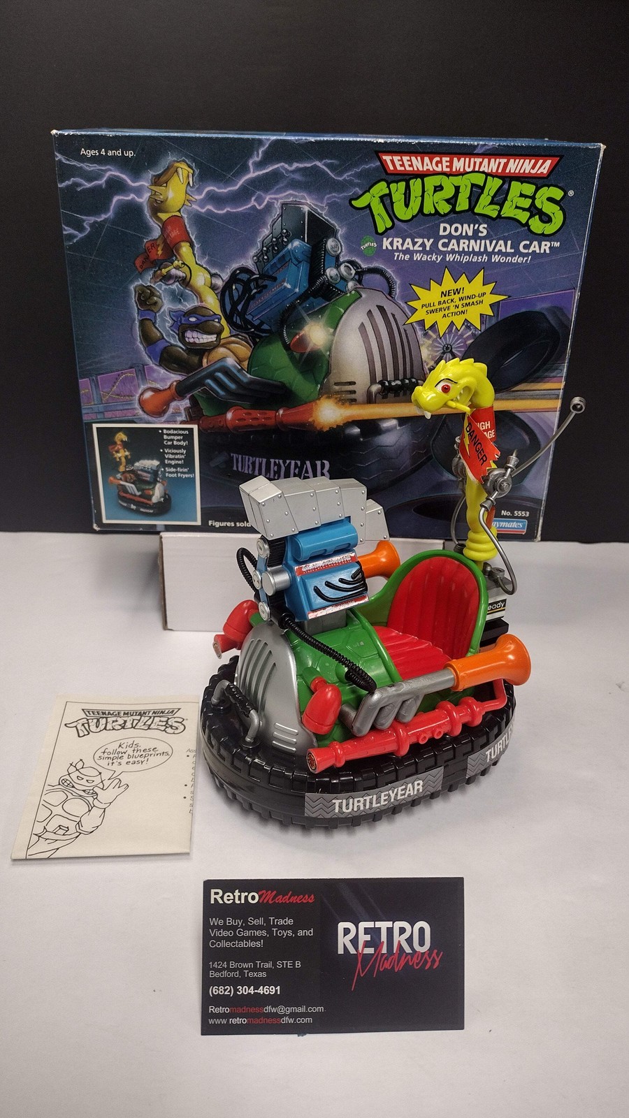 Vintage 1991 TMNT Don’s Krazy Carnival Car – Open Box with Instructions (Playmat