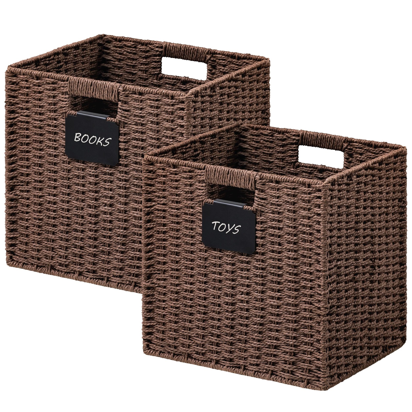 UBBCARE 2 Pack Wicker Basket, 10.5×10.5 Storage Cubes with Label, Foldable Cube