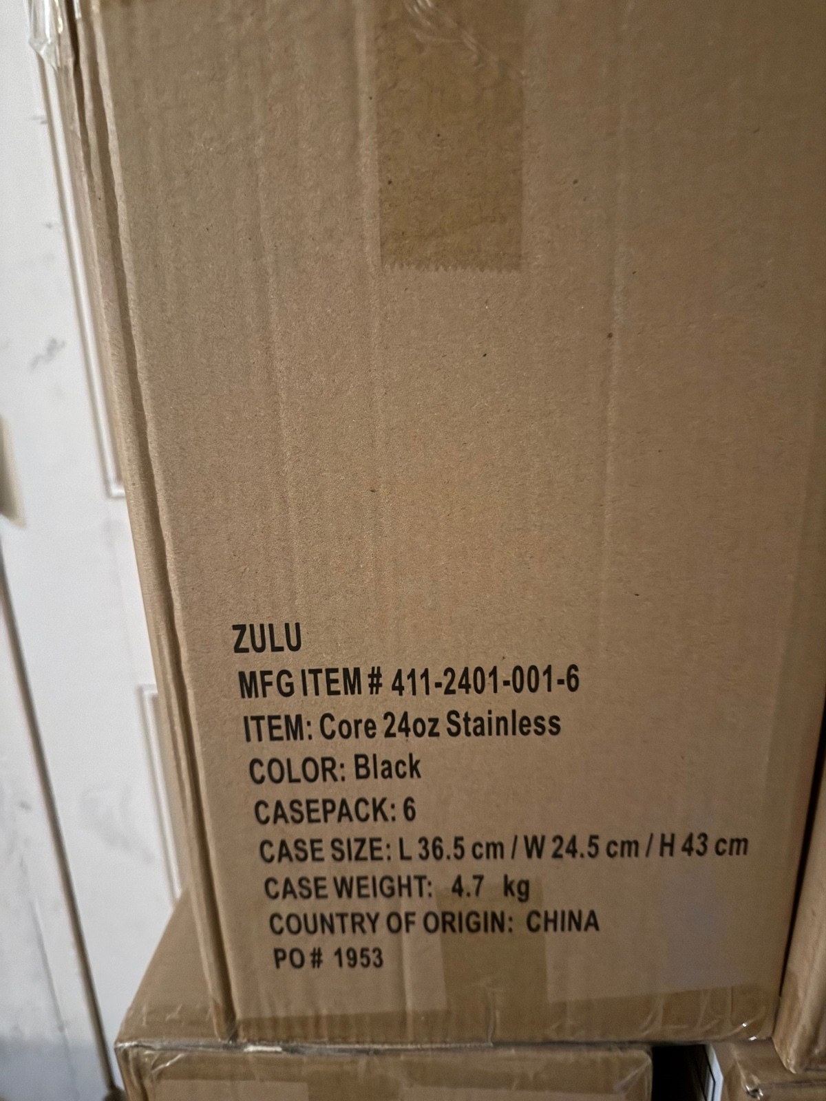 Case of 6 ZULU 24 oz Insulated Stainless Steel Water Bottle Black New Unopened