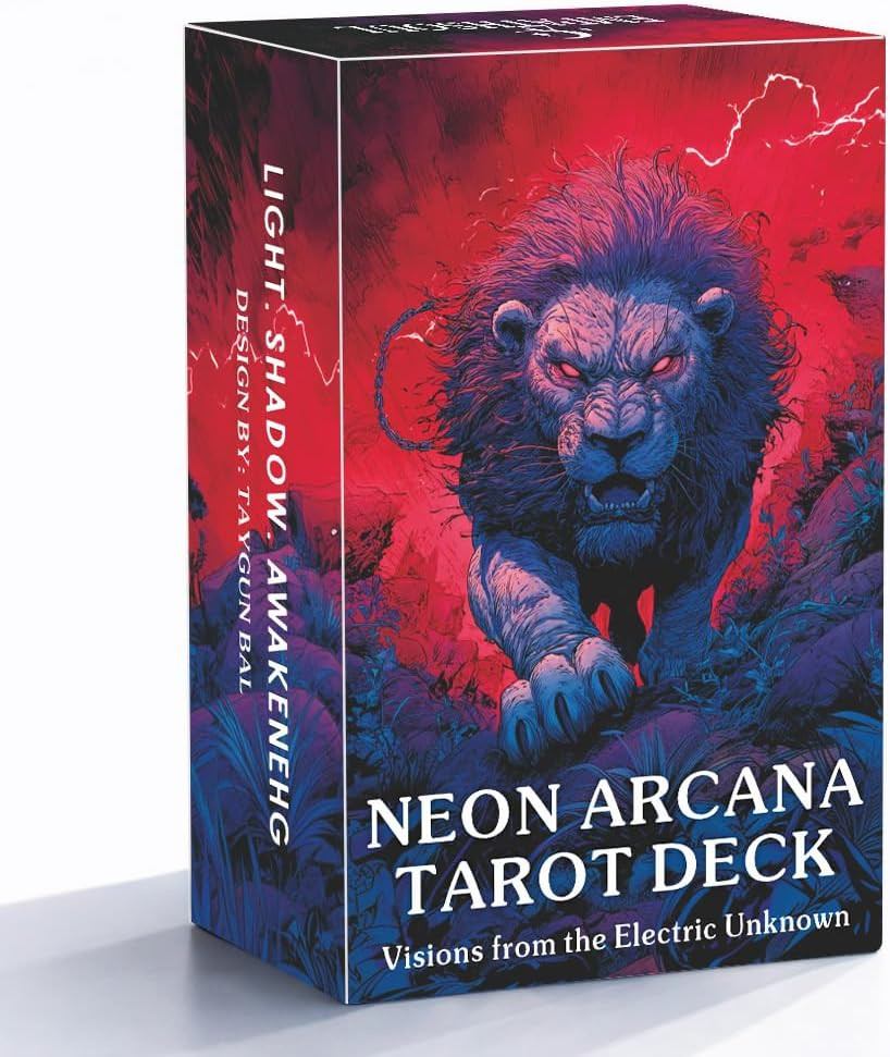 Dark Tarot Deck 78 Cards, Neon Arcana Cyberpunk Tarot Cards with General Guidebo