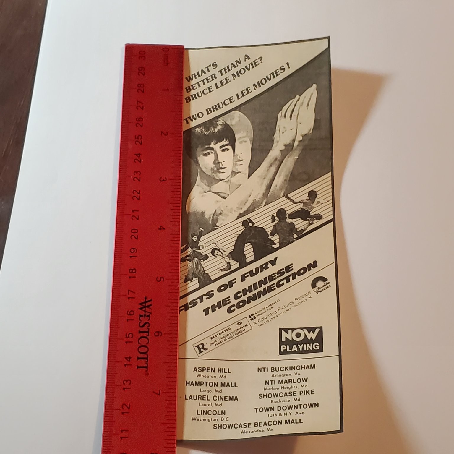 Vintage Bruce Lee Movie Ad FISTS OF FURY THE CHINESE CONNECTION 1980 Flyer