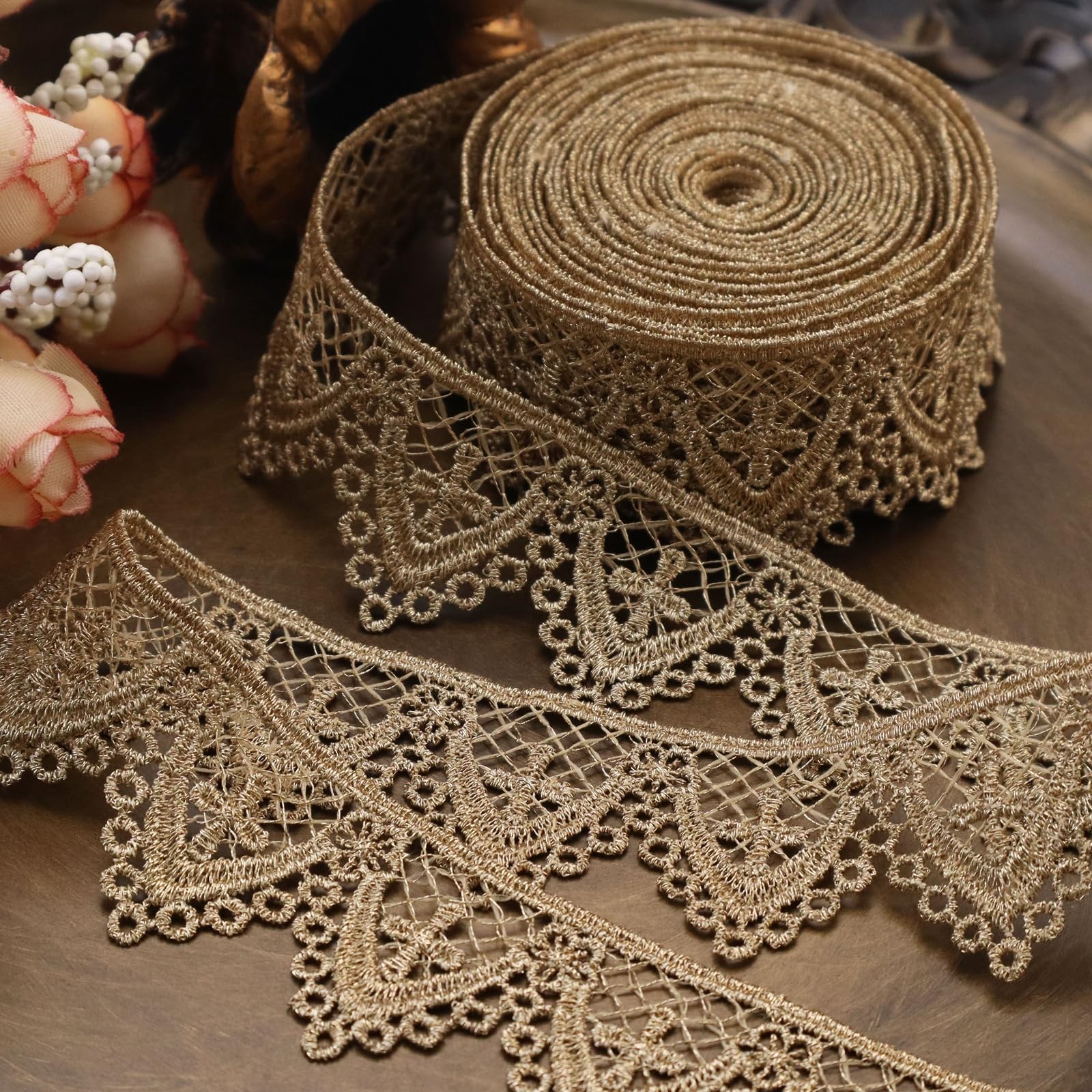 Venice Lace Trim – 4.6 Yards Gold Metallic Ribbon for gold lace 1#