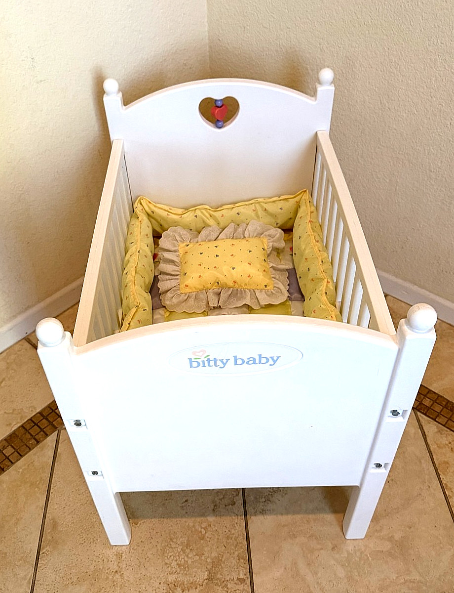 Vintage 1999 American Girl “Bitty Baby” White Crib Heart Motif & Mattress Set