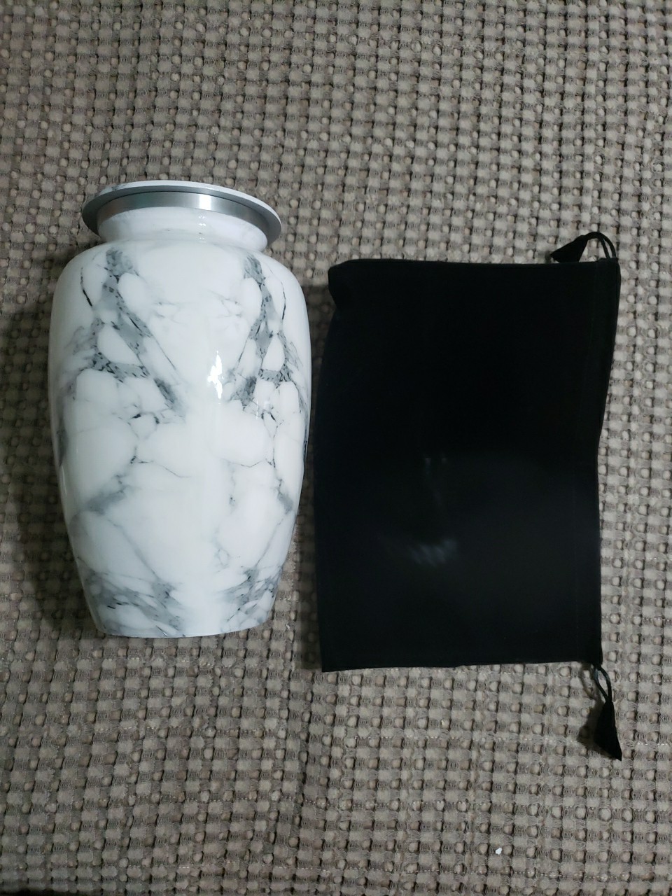 Large Cremation Urn for human ashes & FREE VELVET BAG White Marble