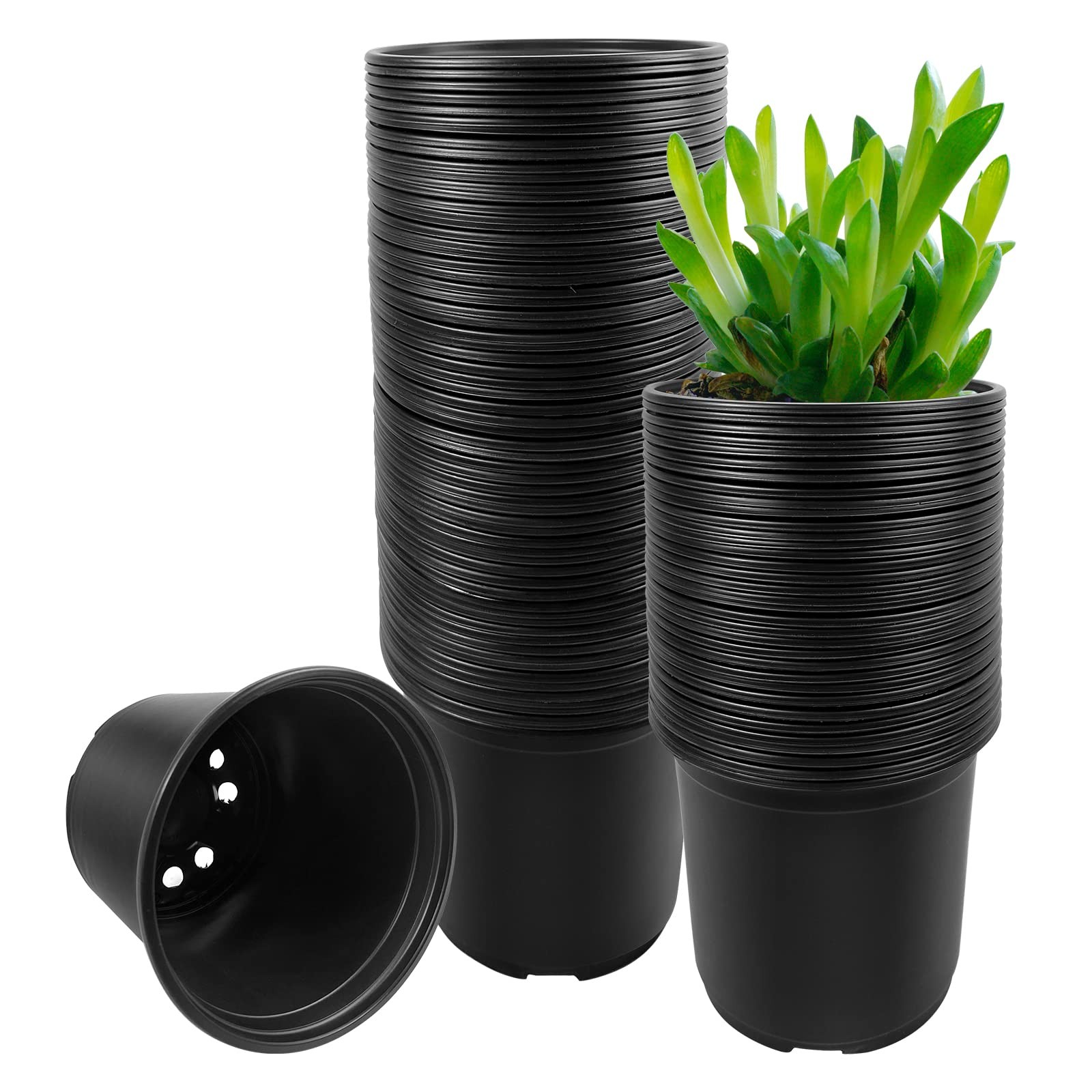 RAOOKIF 100 Pack Nursery Pots, 4 5 6 Inch Pot for 4 Inch, Black
