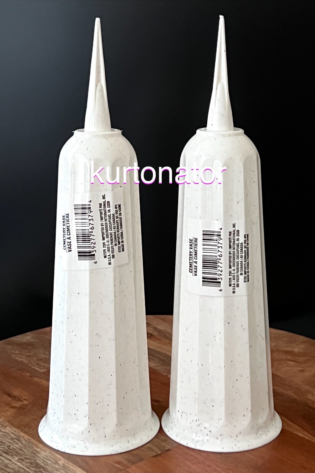 2x Cemetery Flower Vase with Spike WHITE GRANITE LOOK 10 inches NEW Plastic
