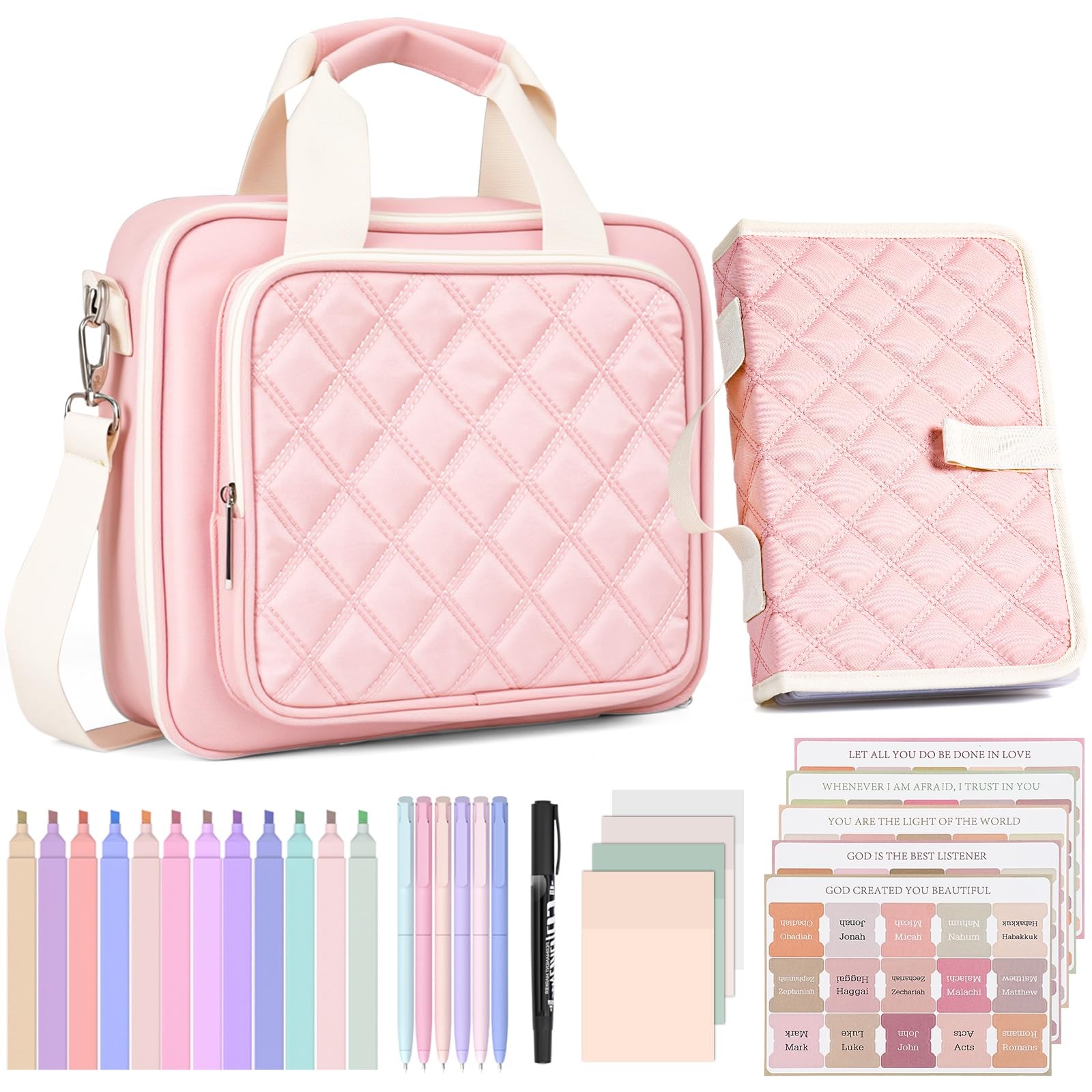 Nicpro Large Bible Bag with Cover Case for Women, Church Pink
