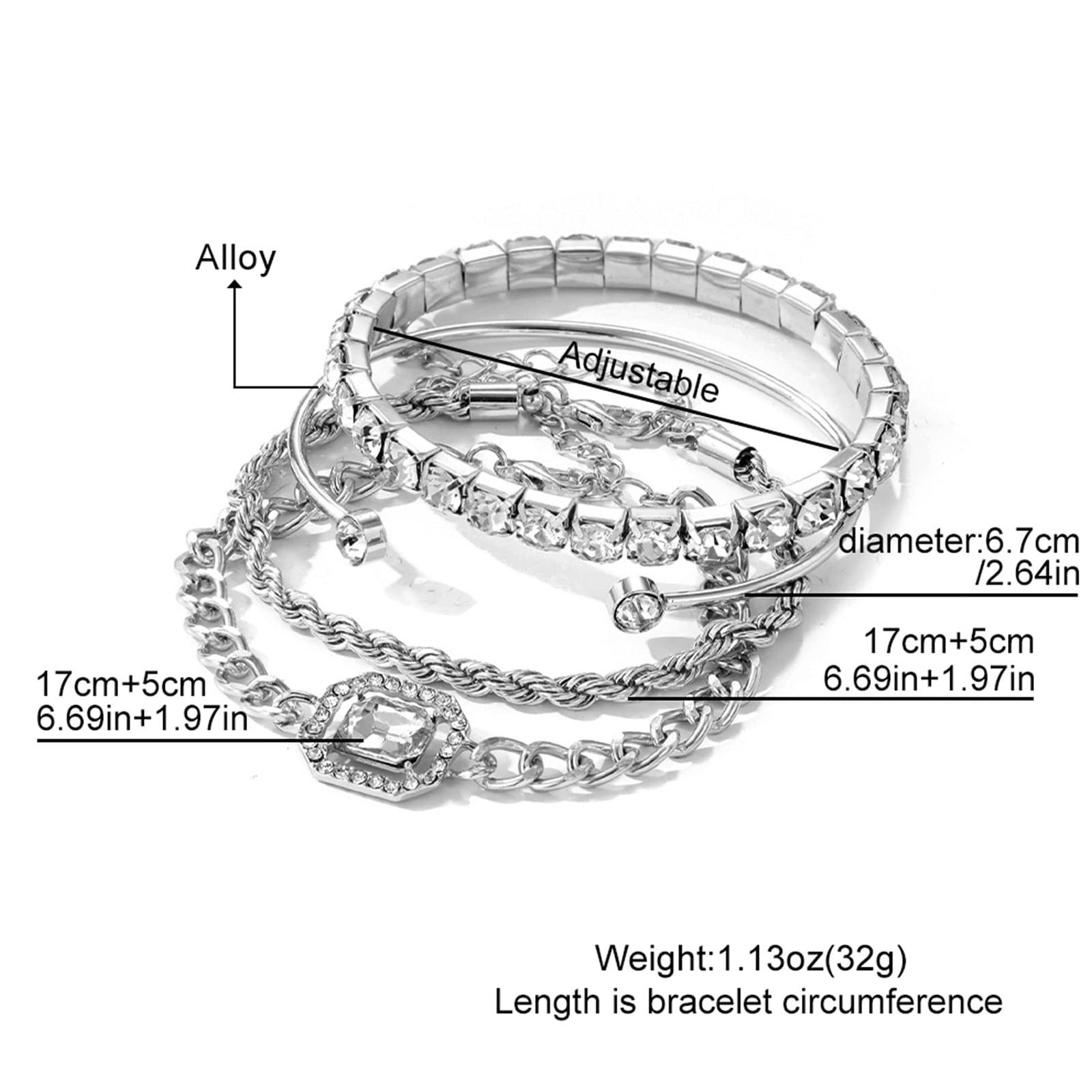 17IF 4 Pcs Dainty Silver Bracelets Set for Women 14K Plated Large,