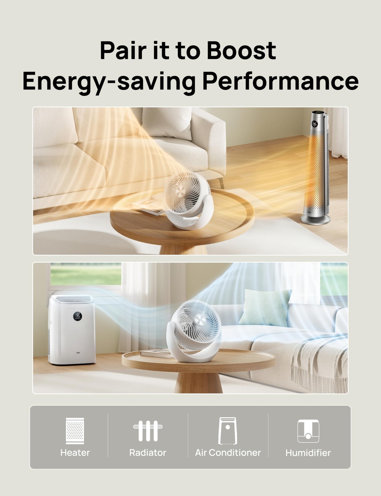 Dreo Fan for Bedroom, Table Air Circulator Whole Room, 11 Small, Ivory