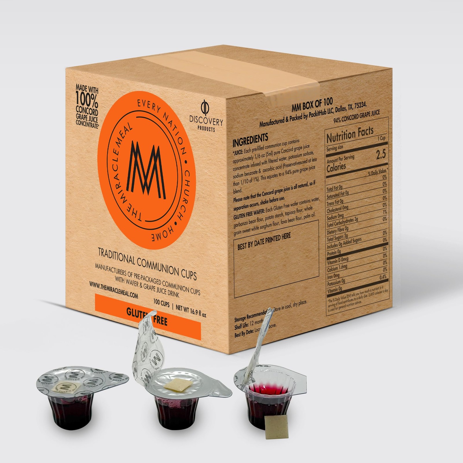 Pre Packaged GLUTEN FREE Traditional Communion Cups | Box of 100 Gluten Free