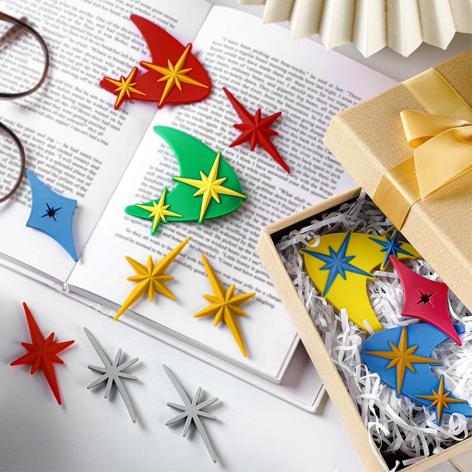 Hoolerry 12 Pcs Midcentury Starbursts Fridge Magnets Modern Atomic Moon Star …