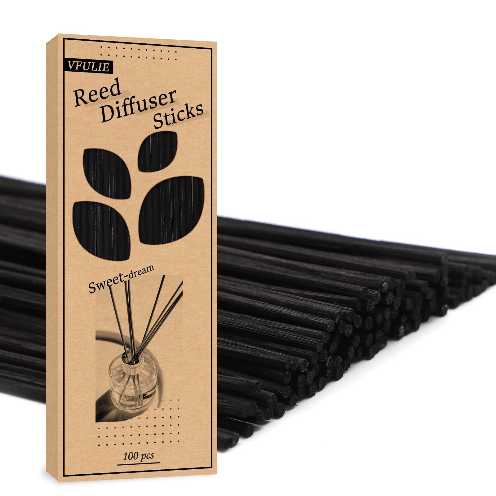 VFULIE 100PCS Reed Diffuser Sticks, 10 Inch Natural natural wood colo, Black
