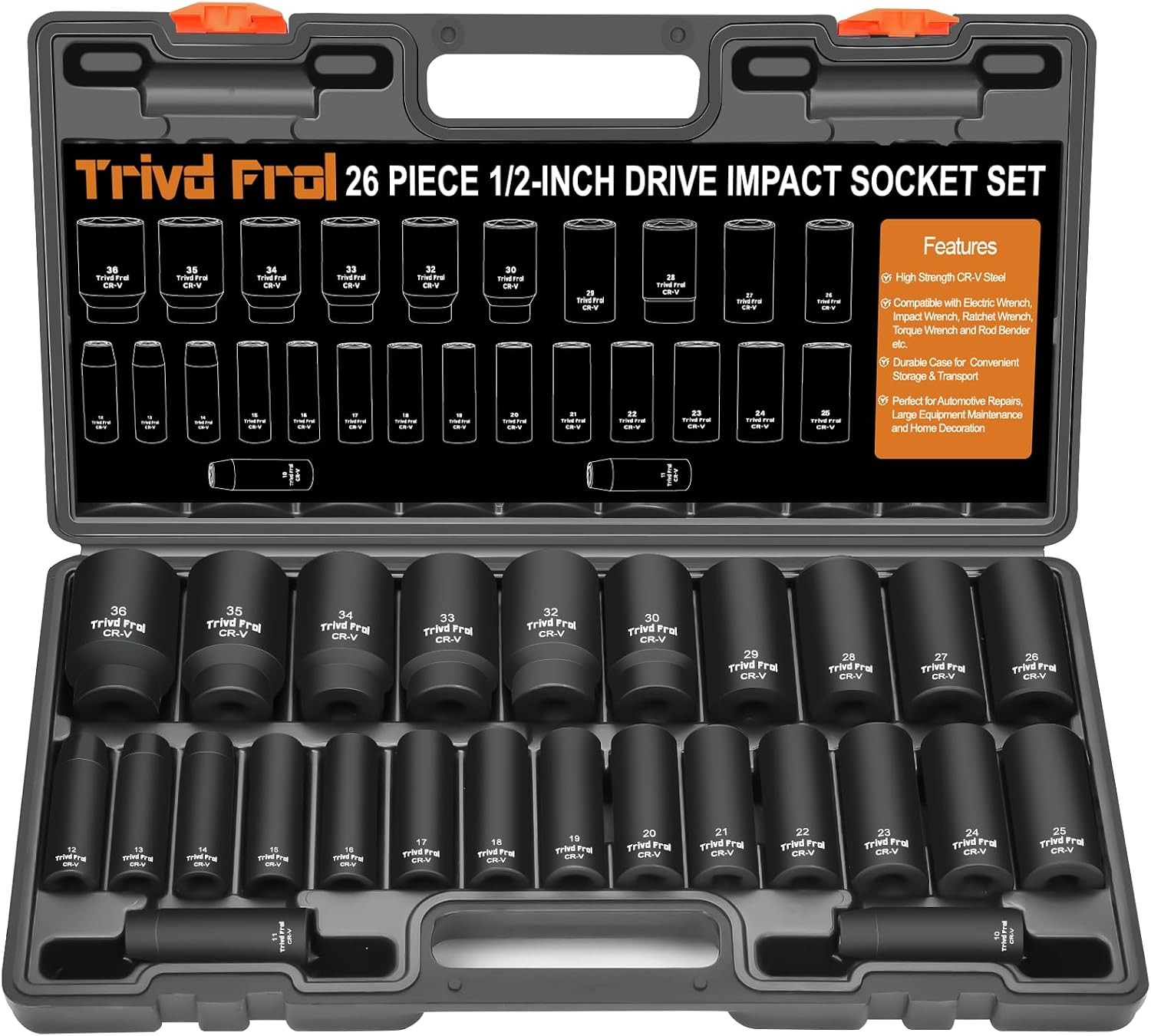 Metric Impact Socket Set 1/2″ Drive – Trivd Frol 26 Piece Deep Impact Socket S