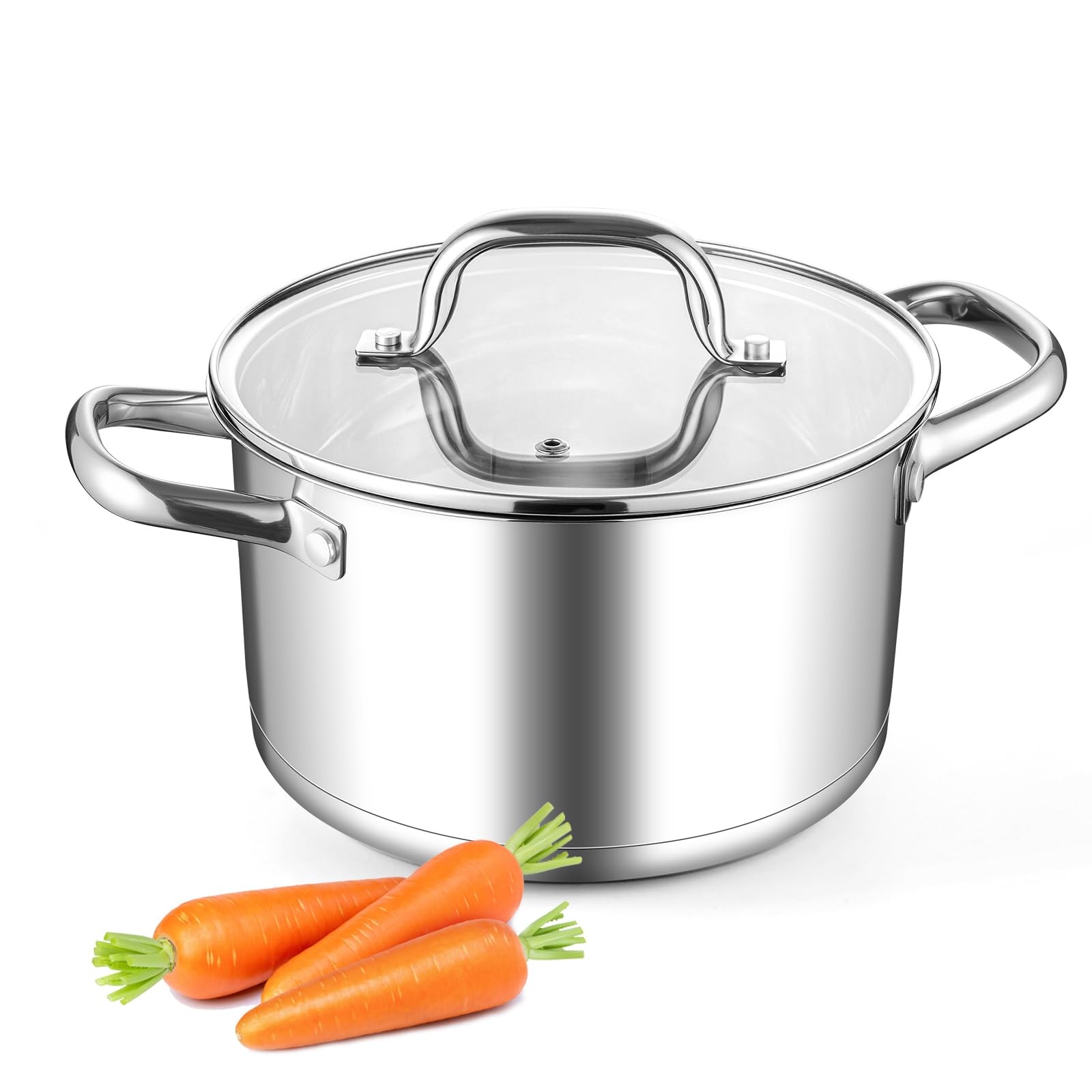 Leonyo Small Stock Pot, 4 Quart StockPot with Visible Lid for Soup 4 Quarts