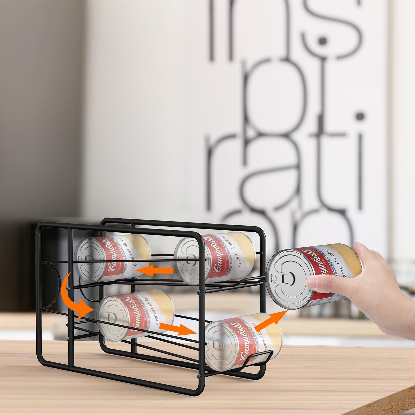MOOACE 4 Pack Can Dispenser Rack, Stackable Storage 4 Pack, Black