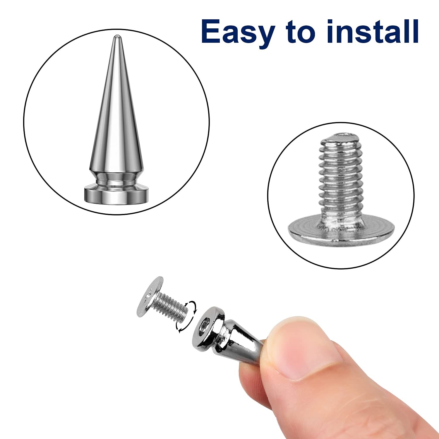 360 Pcs Punk Spikes and Studs Kit, Multiple Size Cone