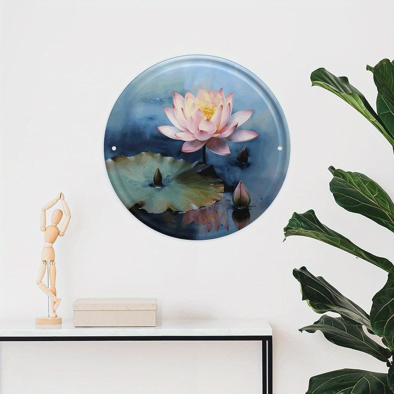 8x8inch Round Metal Wall Art Pink Green Natural Style Design