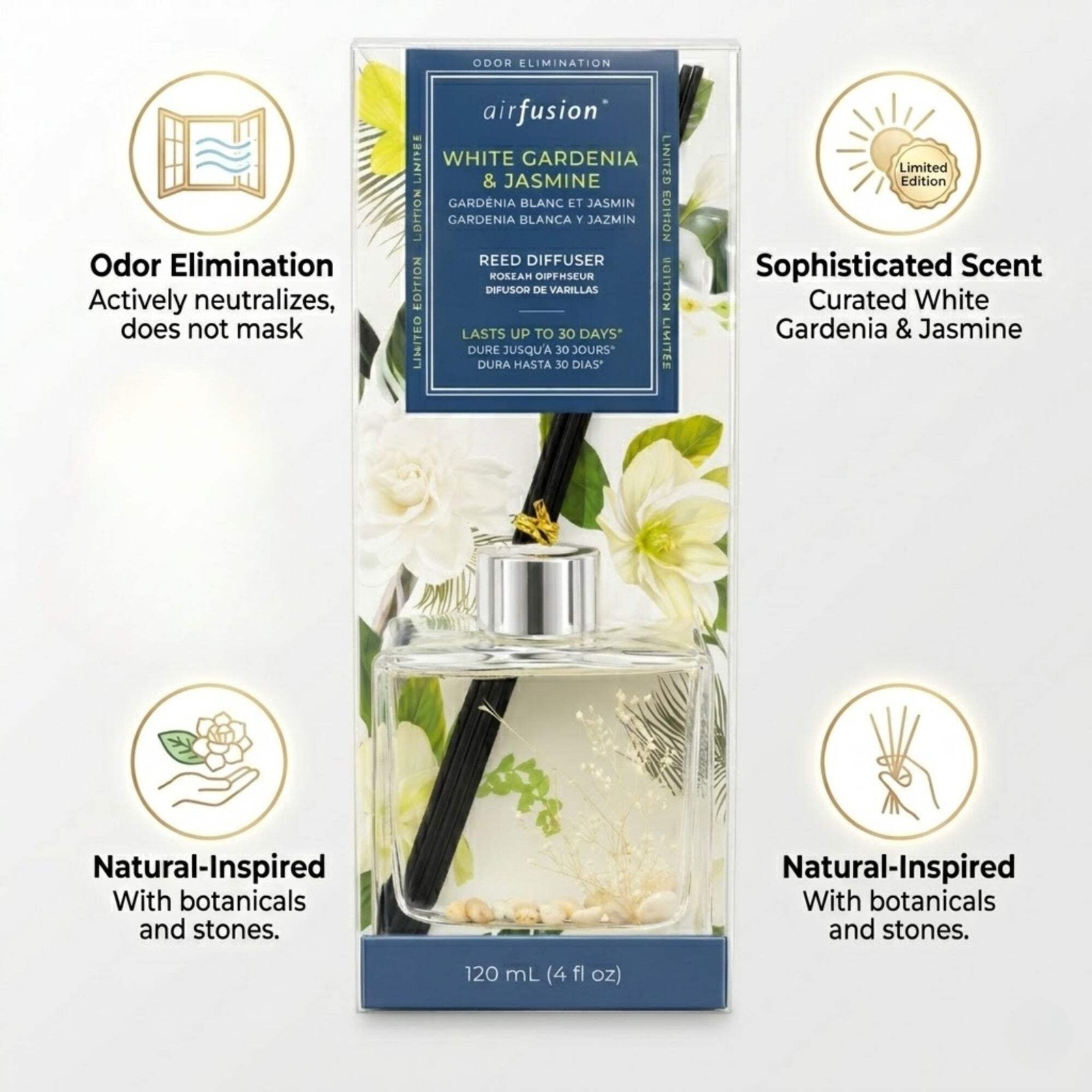 4oz Airfusion White Gardinia & Jasmine Reed Diffuser Home Fragrance
