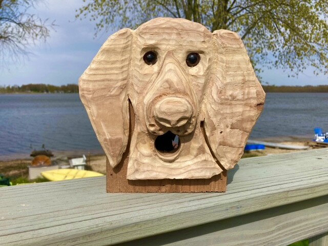 Standard Poodle Dog Birdhouse- Hand carved Dog, all breeds available!