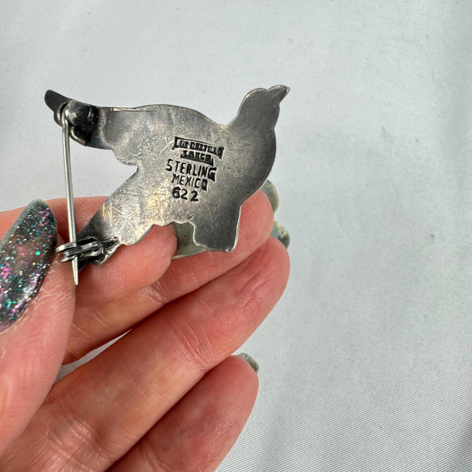 Rare Los Castillo 925 Sterling Dove Brooch Set, Taxco, Mexican Silver