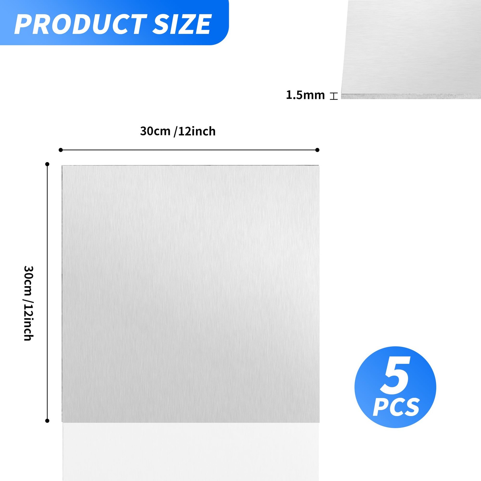 5 Pack 6061 T6 Aluminium Metal Sheet 12 x 12 Flat Plain 1/16″(1.5mm), Sliver