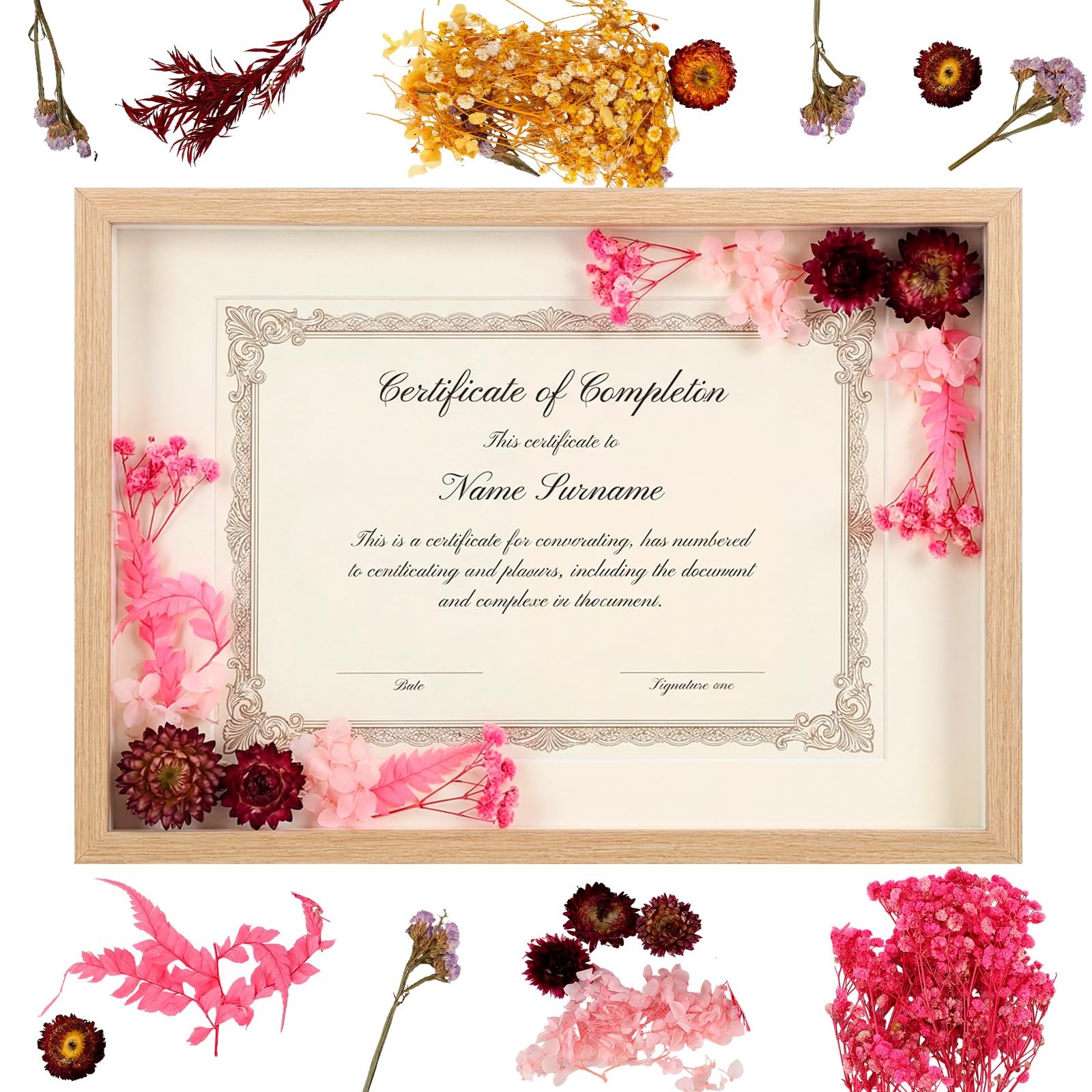 15 x 11 Inch Certificate Frame with Pressed Flowers Self-adhesive Wood DIY Diplo