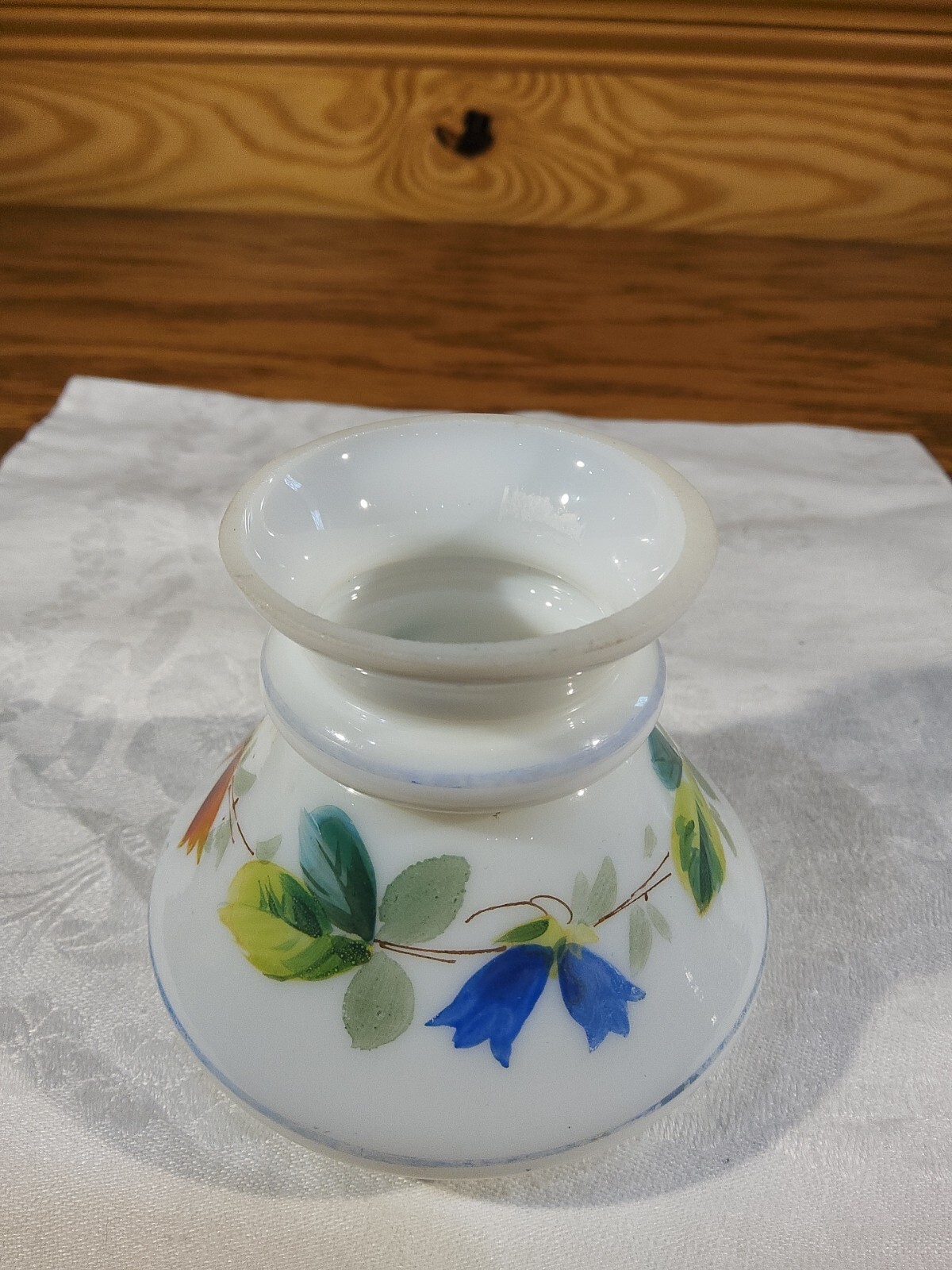 Milk Glass Painted Flowers & Leaves Miniature Oil Lamp Shade Smith 1 FIG 363