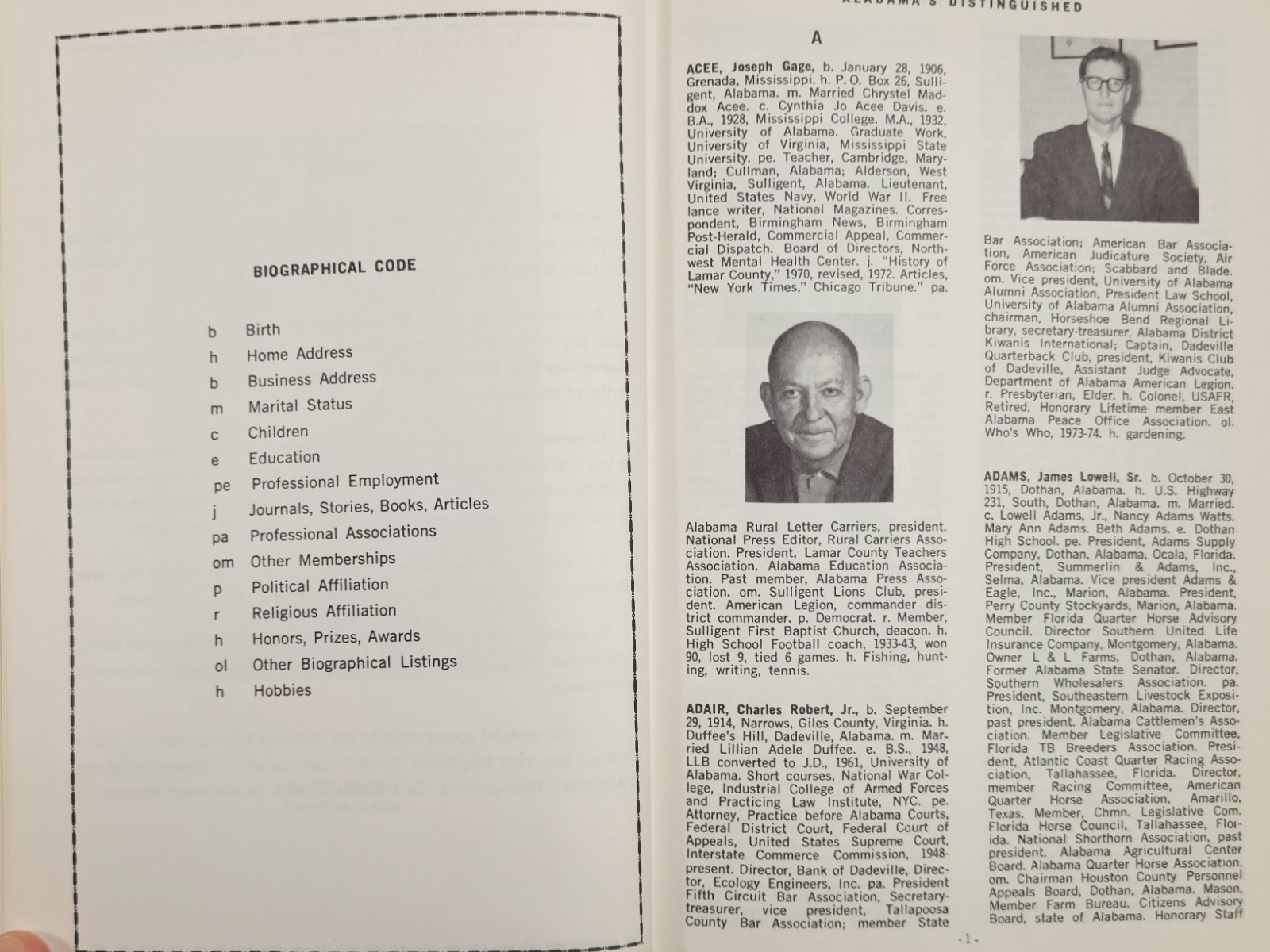 Alabama’s Distinguished Vol 1 1973-1974 Edition Notable Who’s-Who Genealogy