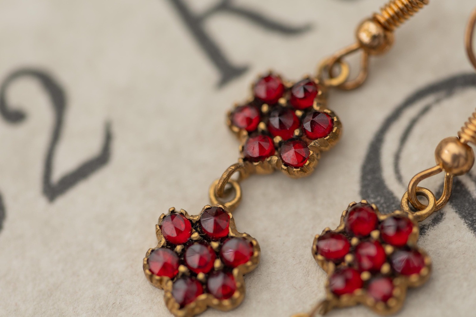 Vintage Estate Bohemian Garnet Rose Cut Dangle Earrings Czech Jewelry