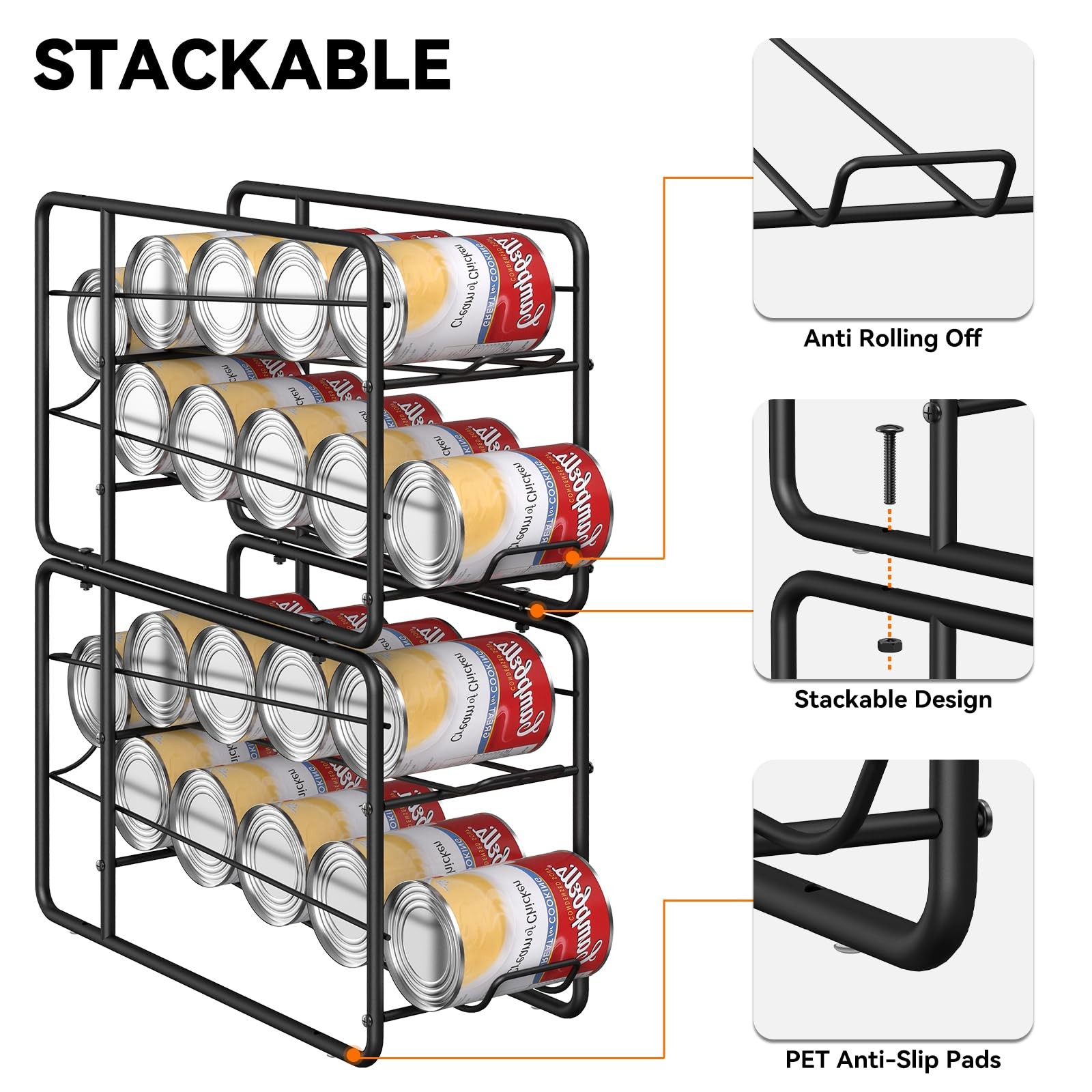 MOOACE 4 Pack Can Dispenser Rack, Stackable Storage 4 Pack, Black