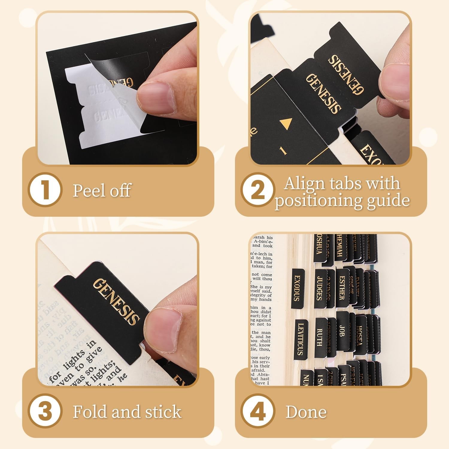 Black Gold Bible Tabs Raised Foil Old & New Testament Index Tabs Gift Set
