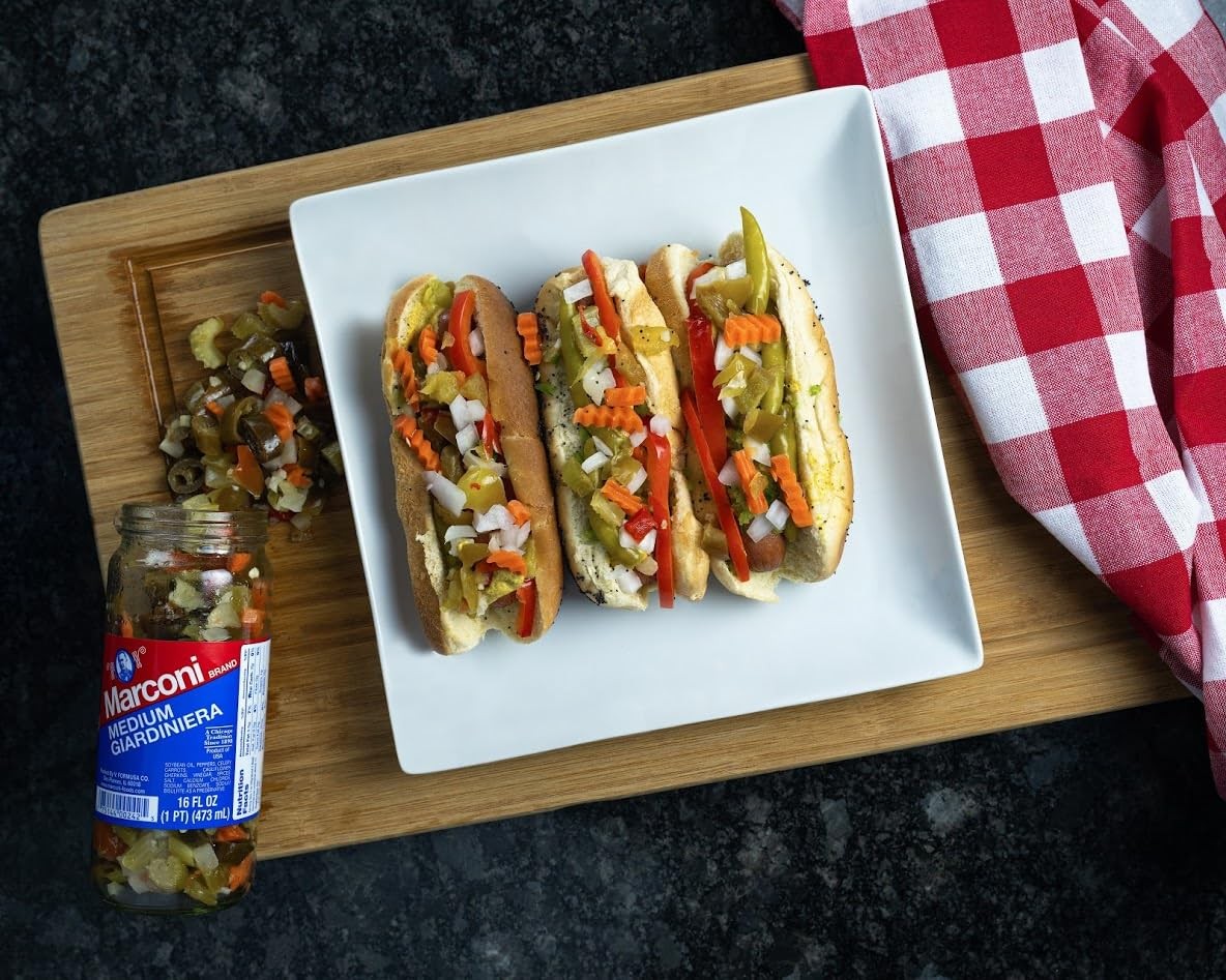 Marconi Hot Giardiniera, Chicago Style Vegetable Mix 128 Fl Oz (Pack of 1)