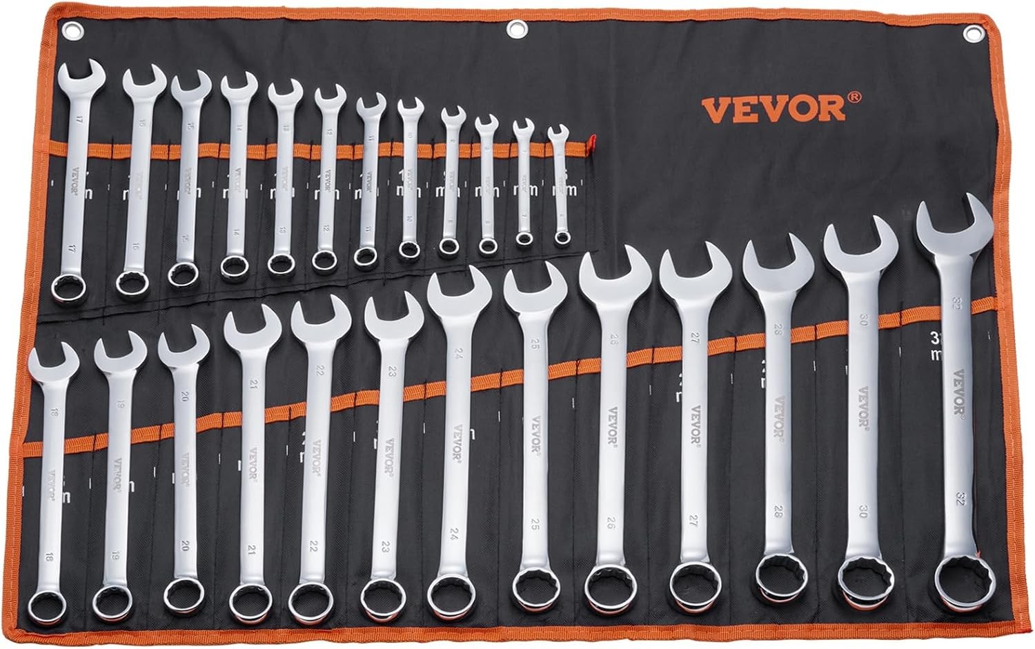 VEVOR 25-Piece Metric Combination Wrench Set, 6-32mm, Open End, Carbon Steel,