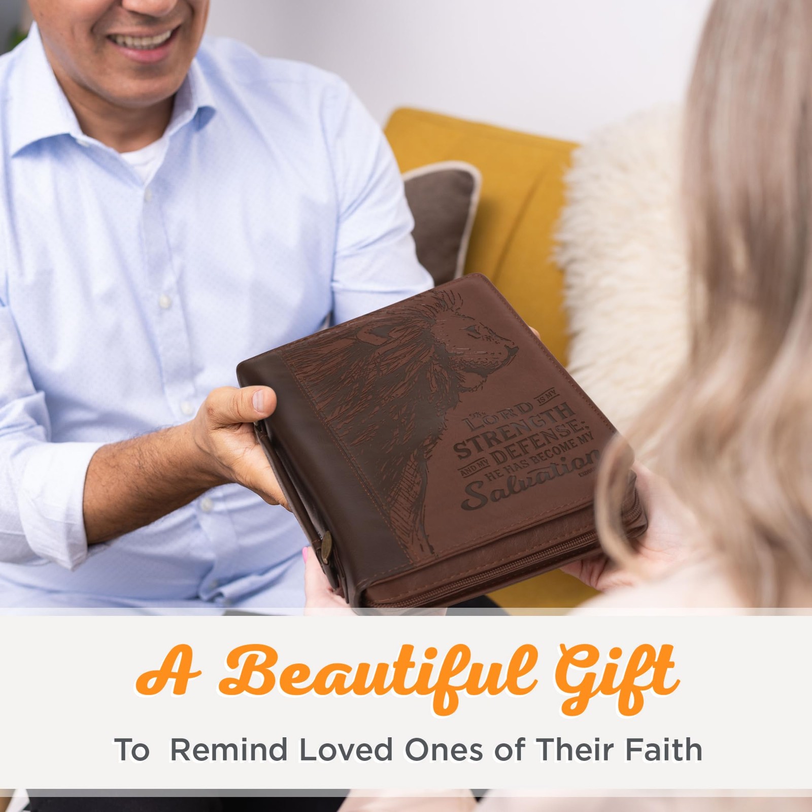 Christian Art Gifts Men’s Classic Bible Cover The Lord is My Large, Brown