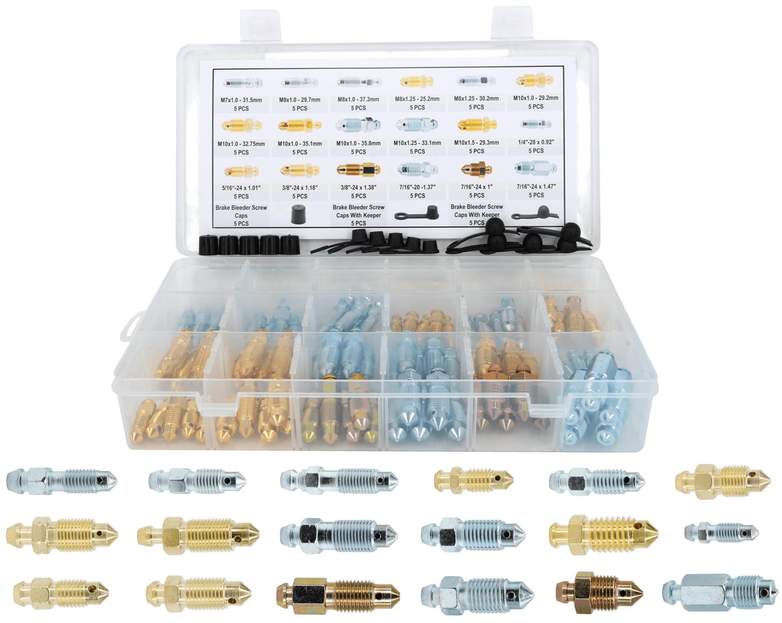 90 PCS Brake Caliper & Wheel Cylinder Bleeder Screw Assortment Kit with Caps