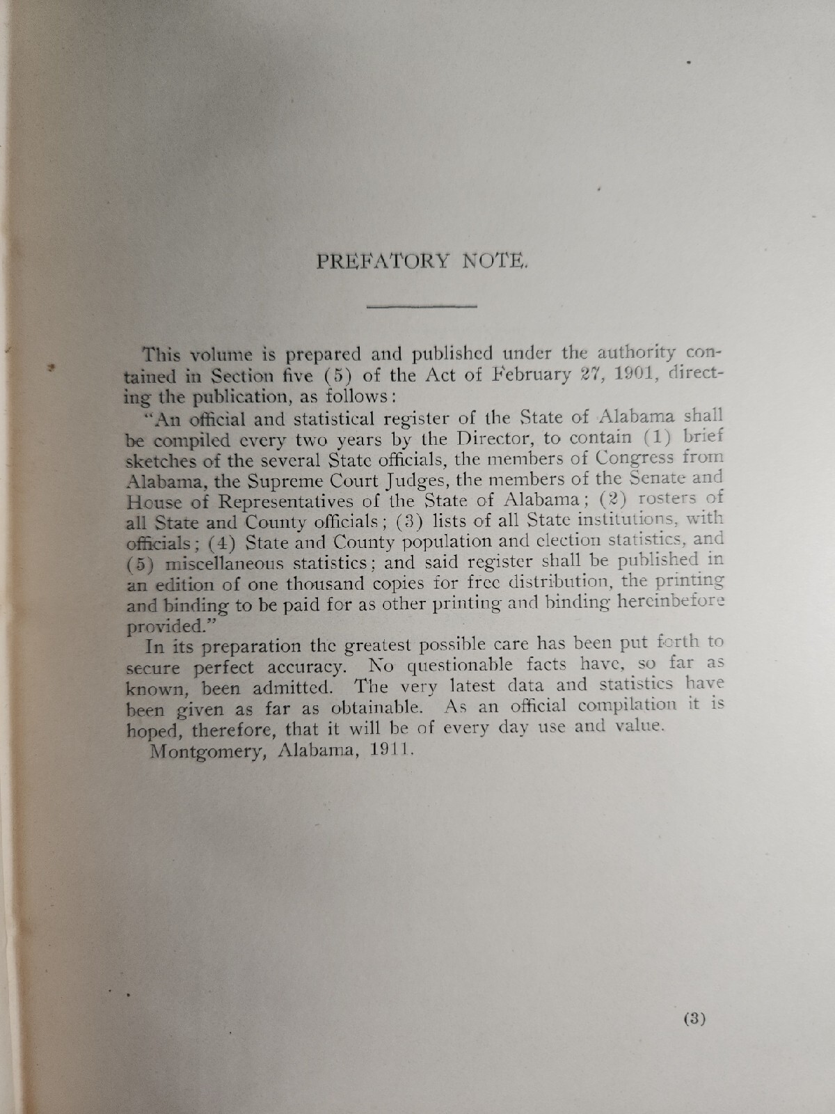 Alabama Official Statistical Register 1911 Archives History Genealogy Government