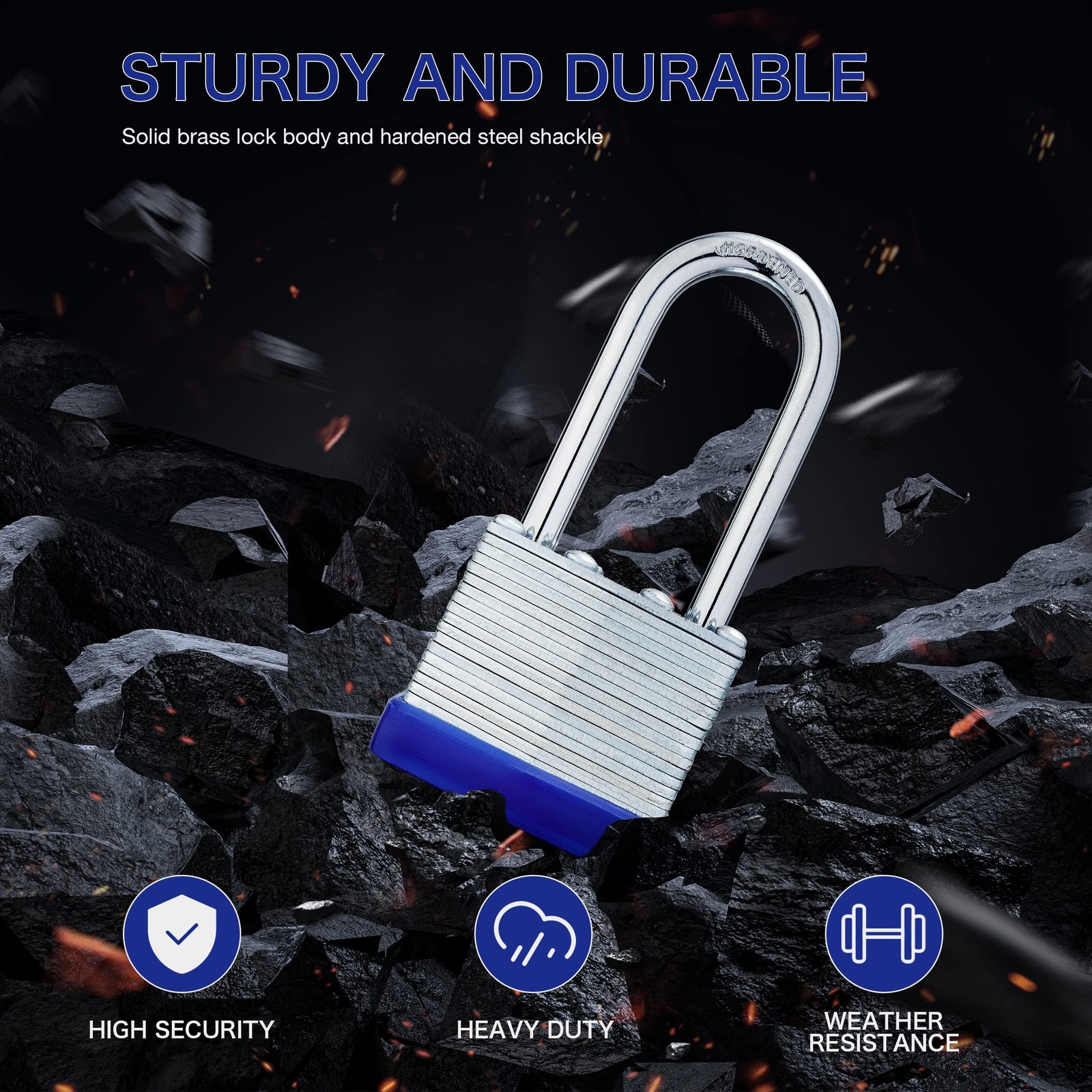 AOSRUM Lock Outdoor Padlocks, Laminated keyed Padlock, 1-9/16 in 6 Pack, Blue