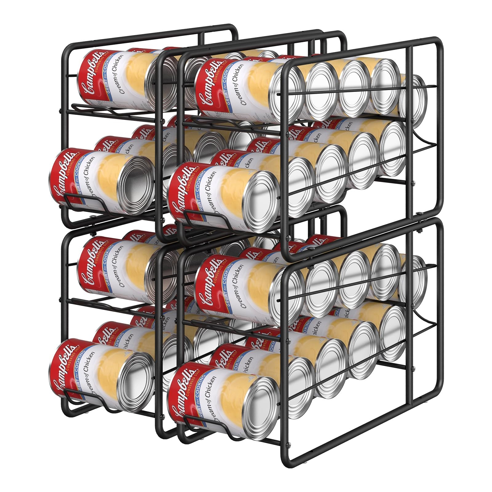MOOACE 4 Pack Can Dispenser Rack, Stackable Storage 4 Pack, Black