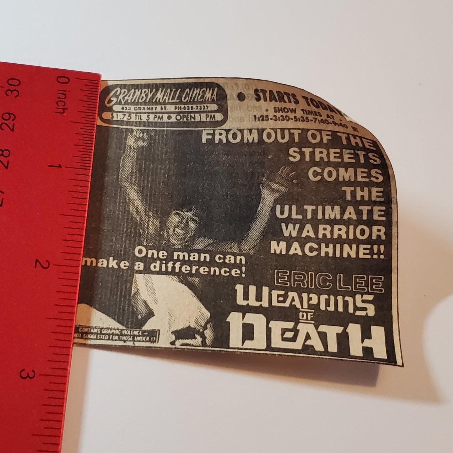 Vintage 1981 Eric Lee Weapons of Death Movie Ad Granby Mall Cinema Flyer VA